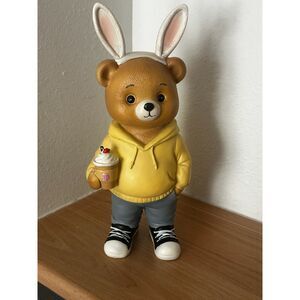 Easter Teddy Bear Figurine with Bunny Ear Hairband NWT